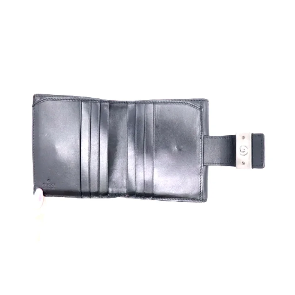 Gucci Compact Hook Wallet in Black with Logo Plate Suede and Leather Authentic - Picture 7 of 14